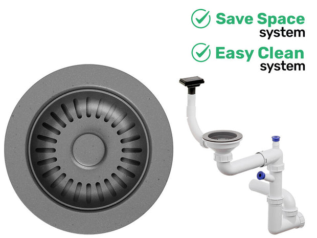 Sifon Save Space + Easy Clean, o cuvă, preaplin vertical, dop manual