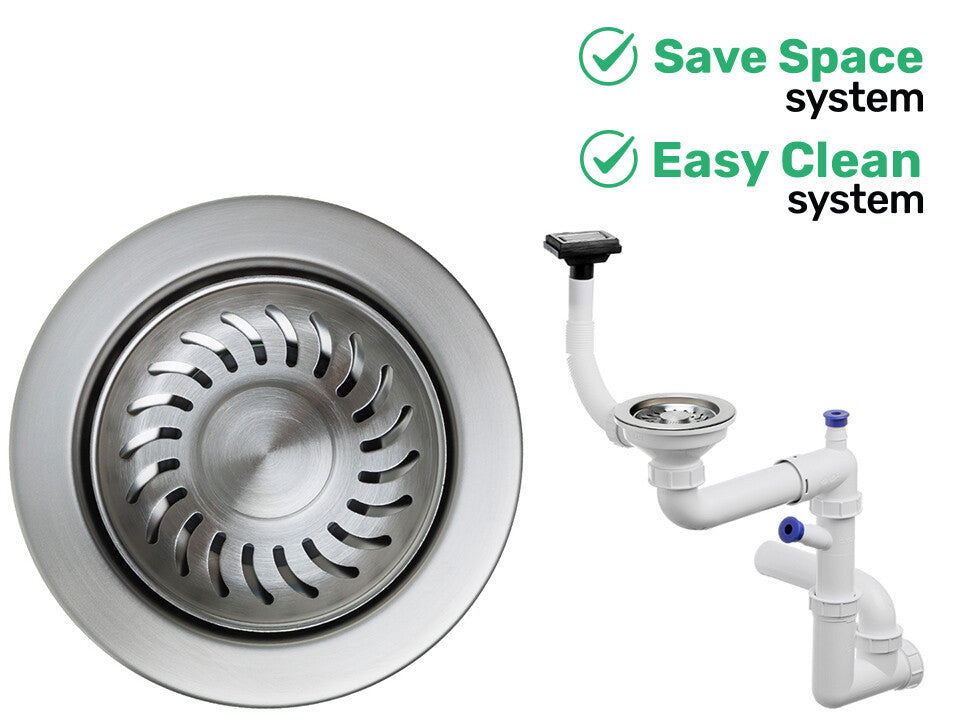 Sifon Save Space + Easy Clean, o cuvă, preaplin vertical, dop manual