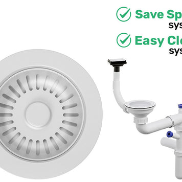 Sifon Save Space + Easy Clean, o cuvă, preaplin vertical, dop manual