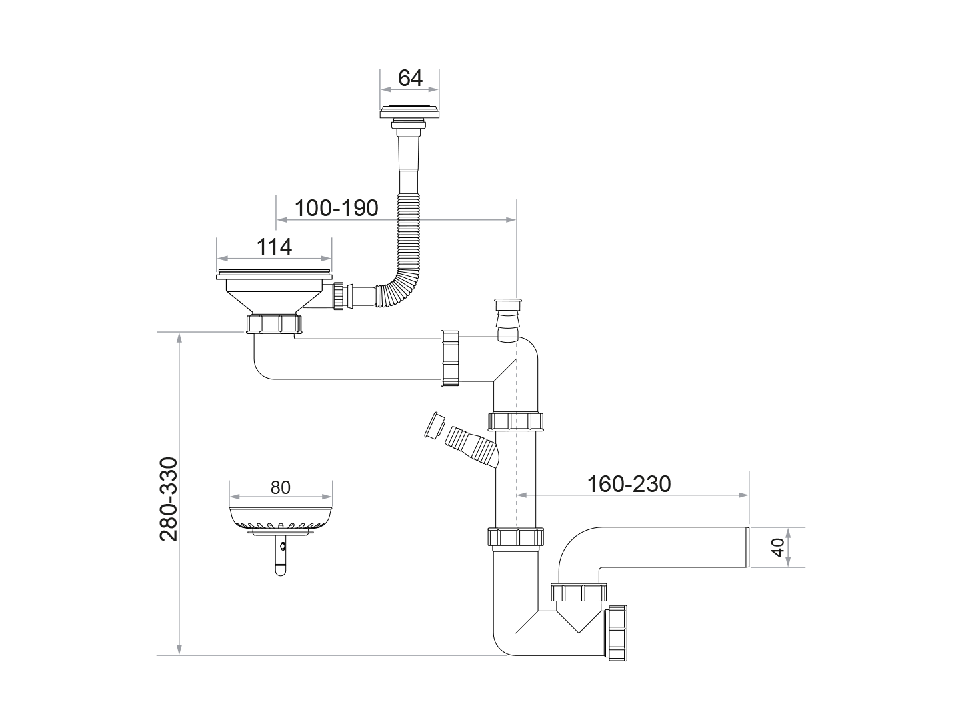 Sifon Save Space + Easy Clean, o cuvă, preaplin vertical, dop manual