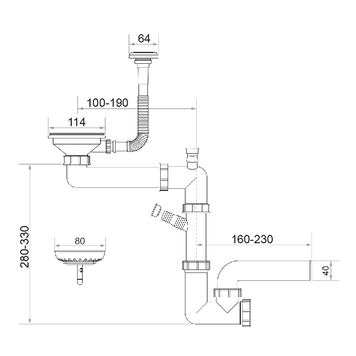 Sifon Save Space + Easy Clean, o cuvă, preaplin vertical, dop manual