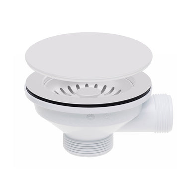 Sifon Save Space + Easy Clean cu Mască, pentru 2 cuve — preaplin dreptunghiular, dop automat cu buton