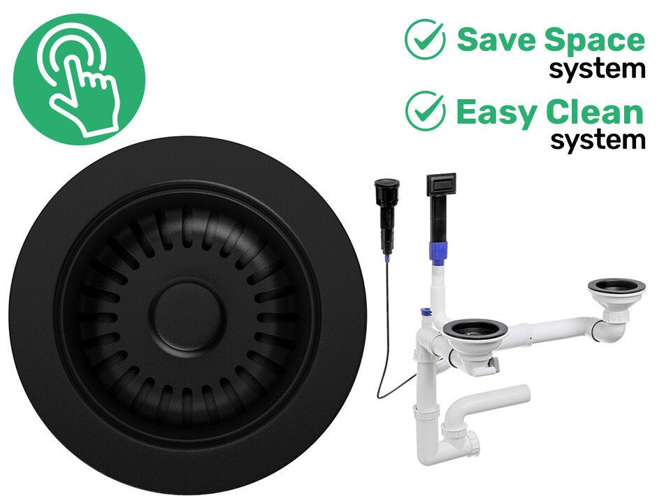 Sifon Save Space + Easy Clean pentru două cuve, automat — cu preaplin dreptunghiular