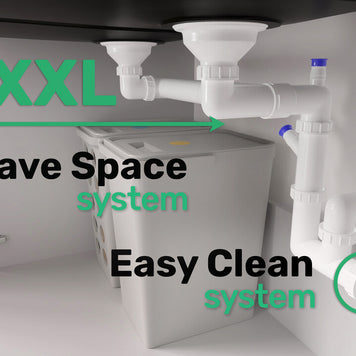 Sifon Save Space + Easy Clean pentru două cuve, automat — cu preaplin dreptunghiular