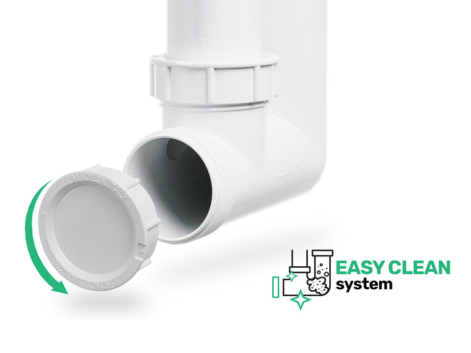 Sifon Save Space + Easy Clean pentru două cuve, automat — cu preaplin dreptunghiular