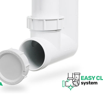 Sifon Save Space + Easy Clean pentru două cuve, automat — cu preaplin dreptunghiular