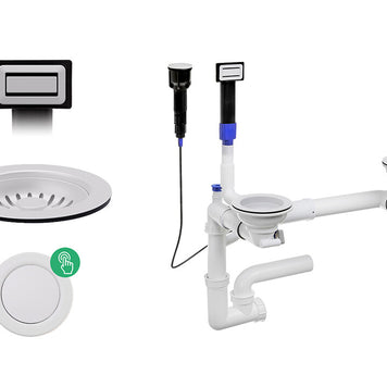 Sifon Save Space + Easy Clean pentru două cuve, automat — cu preaplin dreptunghiular