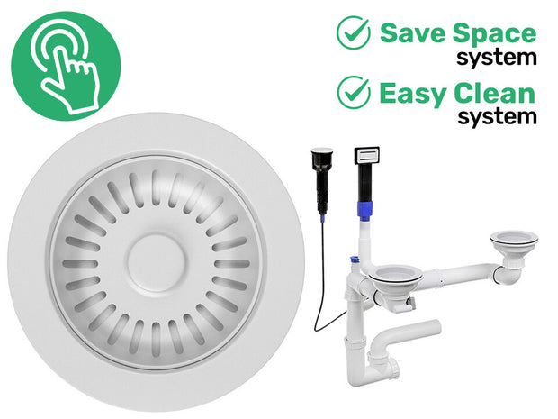 Sifon Save Space + Easy Clean pentru două cuve, automat — cu preaplin dreptunghiular