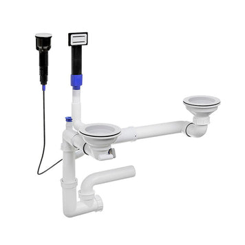 Sifon Save Space + Easy Clean pentru două cuve, automat — cu preaplin dreptunghiular