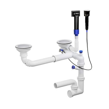 Sifon Save Space + Easy Clean pentru două cuve, automat — cu preaplin dreptunghiular