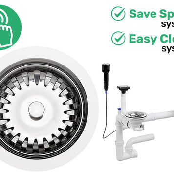 Sifon Save Space + Easy Clean pentru două cuve, cu mască — preaplin vertical (control manual)