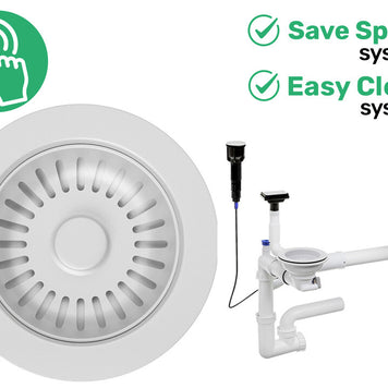 Sifon Save Space + Easy Clean pentru două cuve, cu mască — preaplin vertical (control manual)