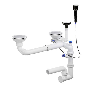 Sifon Save Space + Easy Clean pentru două cuve, cu mască — preaplin vertical (control manual)