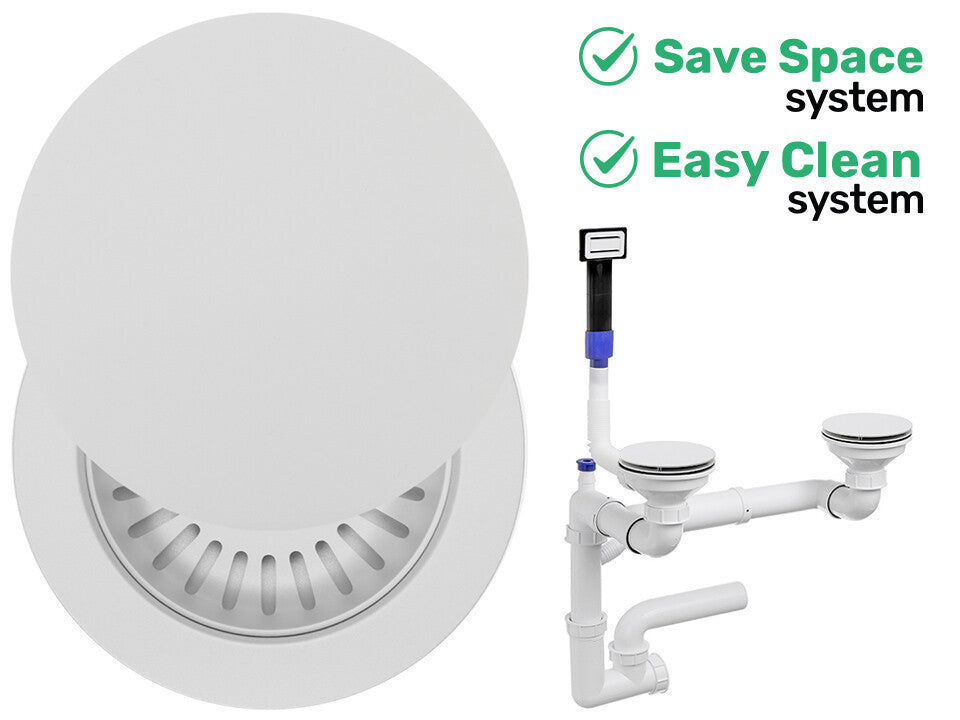 Sifon Save Space + Easy Clean pentru două cuve, manual, cu mască – preaplin dreptunghiular