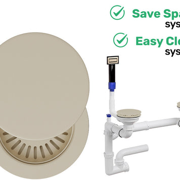 Sifon Save Space + Easy Clean pentru două cuve, manual, cu mască – preaplin dreptunghiular