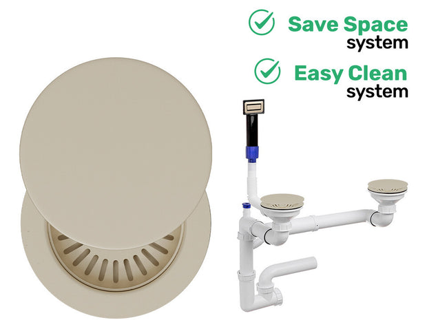 Sifon Save Space + Easy Clean pentru două cuve, manual, cu mască – preaplin dreptunghiular