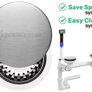 Sifon Save Space + Easy Clean pentru două cuve, manual, cu mască – preaplin dreptunghiular