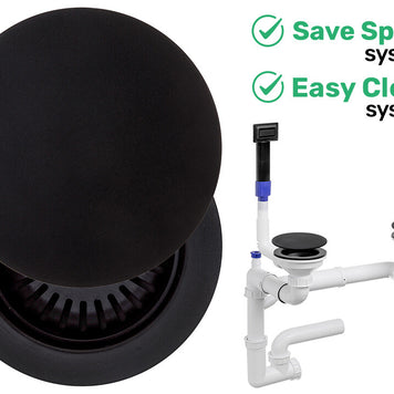 Sifon Save Space + Easy Clean pentru două cuve, manual, cu mască – preaplin dreptunghiular