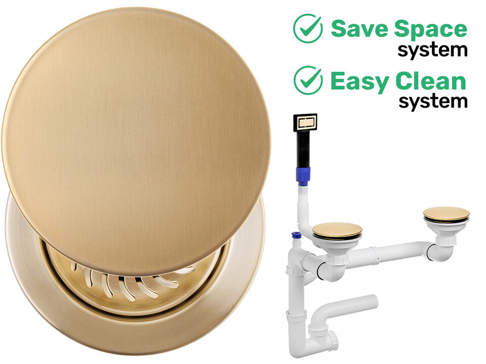 Sifon Save Space + Easy Clean pentru două cuve, manual, cu mască – preaplin dreptunghiular