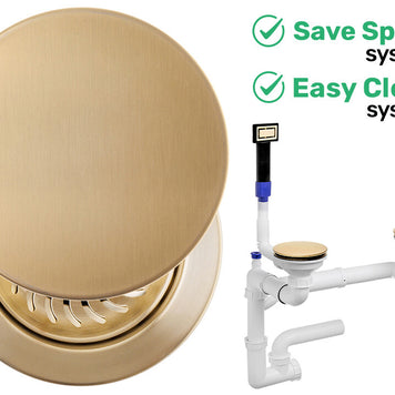 Sifon Save Space + Easy Clean pentru două cuve, manual, cu mască – preaplin dreptunghiular