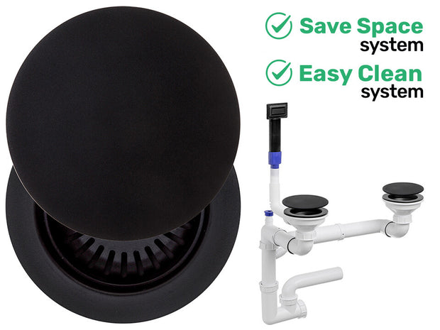 Sifon Save Space + Easy Clean pentru două cuve, manual, cu mască – preaplin dreptunghiular