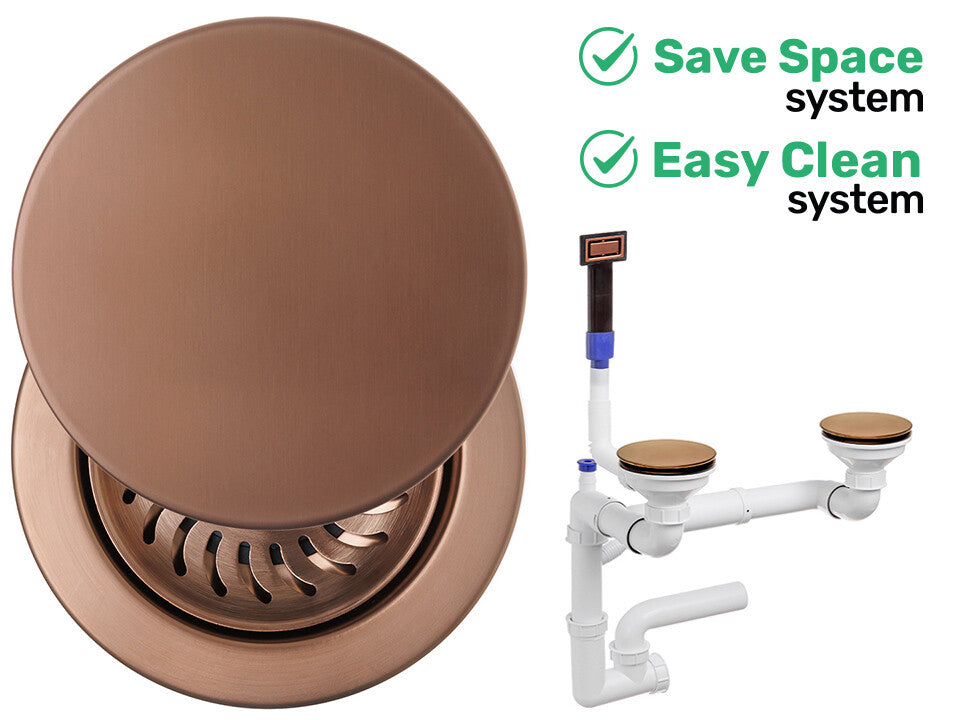 Sifon Save Space + Easy Clean pentru două cuve, manual, cu mască – preaplin dreptunghiular