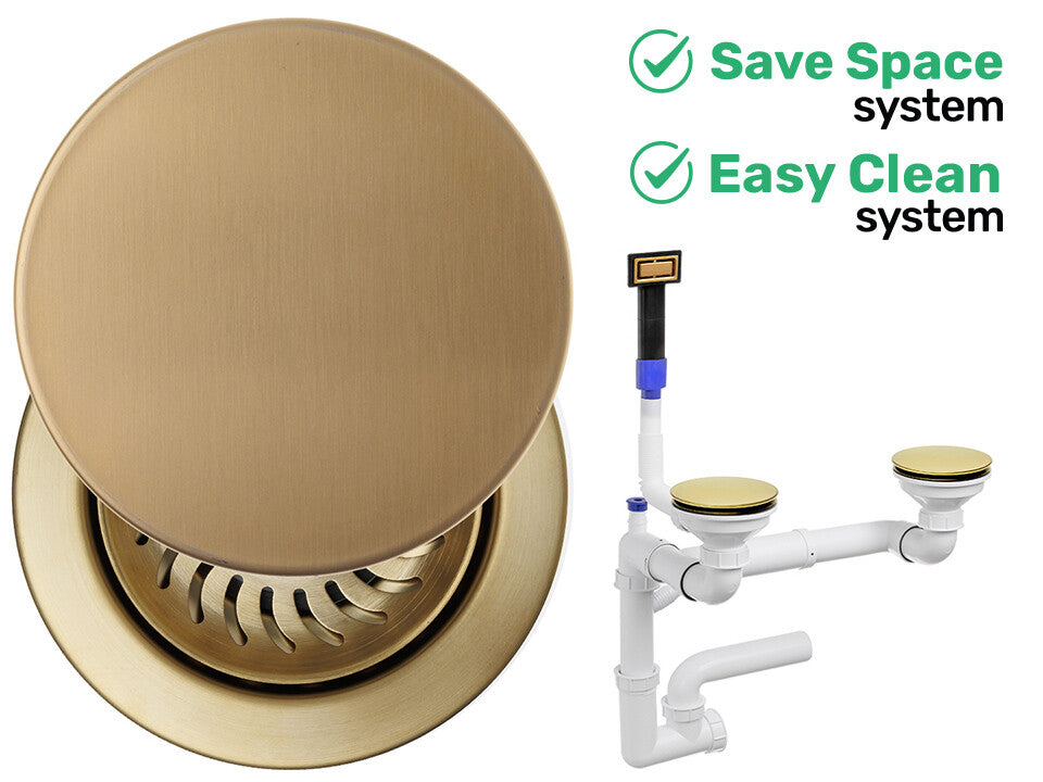 Sifon Save Space + Easy Clean pentru două cuve, manual, cu mască – preaplin dreptunghiular