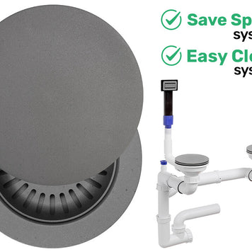 Sifon Save Space + Easy Clean pentru două cuve, manual, cu mască – preaplin dreptunghiular