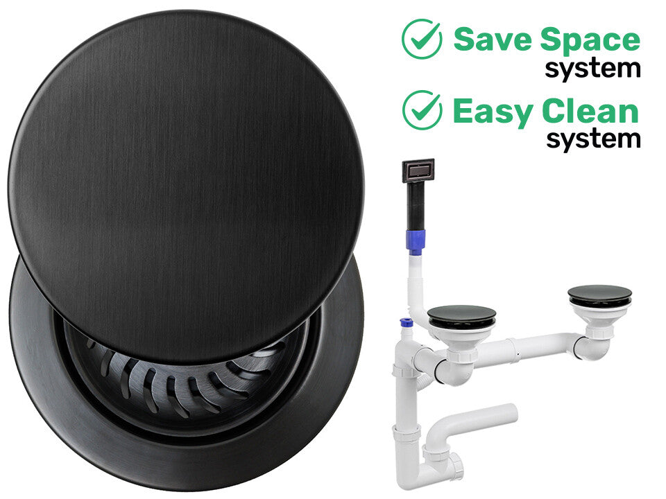 Sifon Save Space + Easy Clean pentru două cuve, manual, cu mască – preaplin dreptunghiular