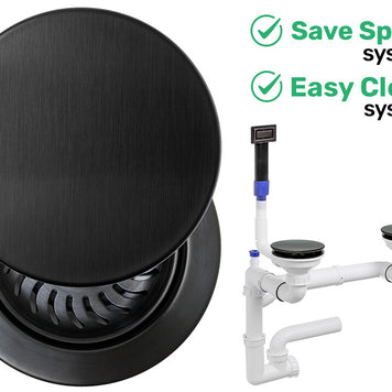 Sifon Save Space + Easy Clean pentru două cuve, manual, cu mască – preaplin dreptunghiular