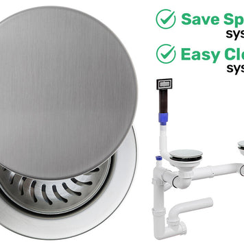 Sifon Save Space + Easy Clean pentru două cuve, manual, cu mască – preaplin dreptunghiular