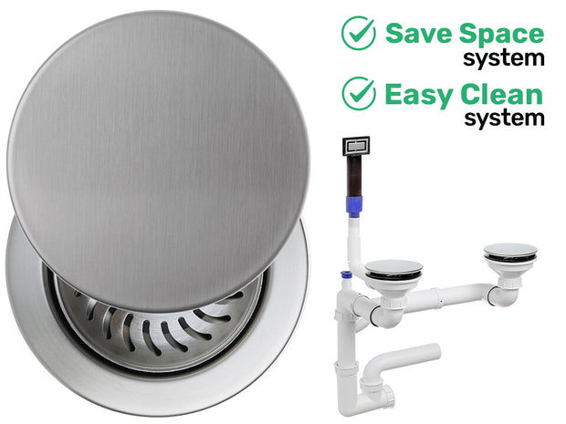 Sifon Save Space + Easy Clean pentru două cuve, manual, cu mască – preaplin dreptunghiular