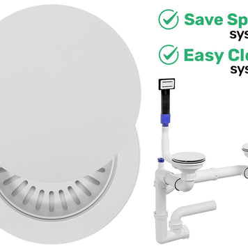 Sifon Save Space + Easy Clean pentru două cuve, manual, cu mască – preaplin dreptunghiular