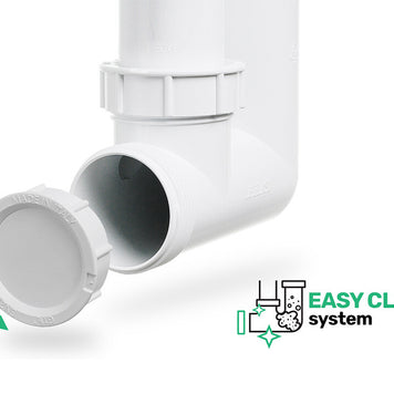 Sifon Save Space + Easy Clean pentru două cuve, manual, cu mască – preaplin dreptunghiular