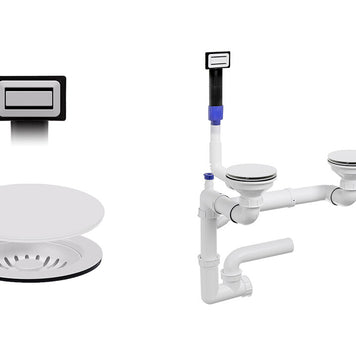 Sifon Save Space + Easy Clean pentru două cuve, manual, cu mască – preaplin dreptunghiular