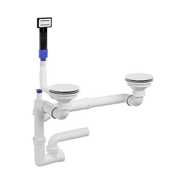 Sifon Save Space + Easy Clean pentru două cuve, manual, cu mască – preaplin dreptunghiular