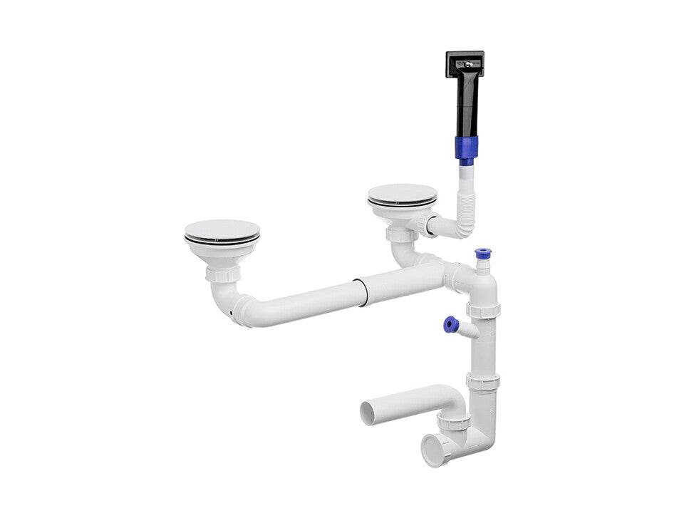 Sifon Save Space + Easy Clean pentru două cuve, manual, cu mască – preaplin dreptunghiular