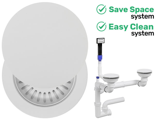 Sifon Save Space + Easy Clean pentru două cuve, manual, cu mască – preaplin dreptunghiular