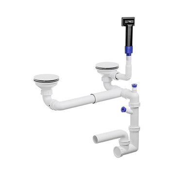 Sifon Save Space + Easy Clean pentru două cuve, manual, cu mască – preaplin dreptunghiular