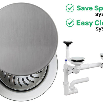 Sifon Save Space + Easy Clean pentru două cuve, cu mască — preaplin vertical (control manual)