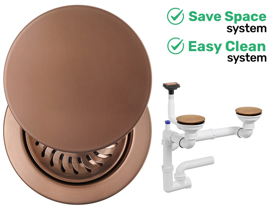 Sifon Save Space + Easy Clean pentru două cuve, cu mască — preaplin vertical (control manual)