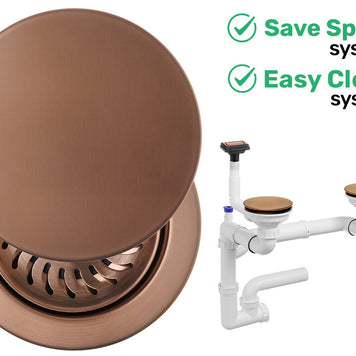 Sifon Save Space + Easy Clean pentru două cuve, cu mască — preaplin vertical (control manual)