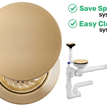 Sifon Save Space + Easy Clean pentru două cuve, cu mască — preaplin vertical (control manual)