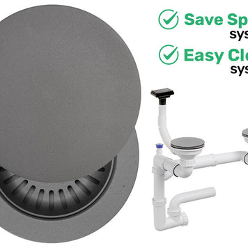 Sifon Save Space + Easy Clean pentru două cuve, cu mască — preaplin vertical (control manual)