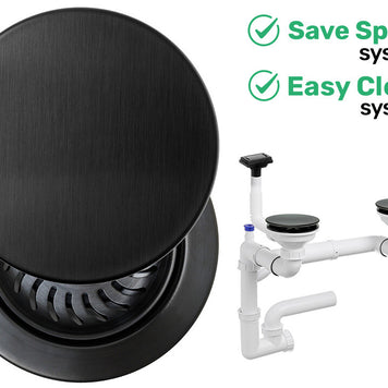 Sifon Save Space + Easy Clean pentru două cuve, cu mască — preaplin vertical (control manual)