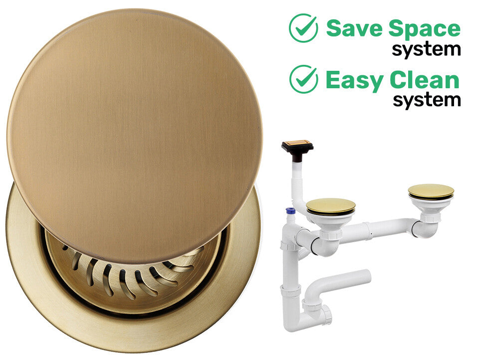 Sifon Save Space + Easy Clean pentru două cuve, cu mască — preaplin vertical (control manual)