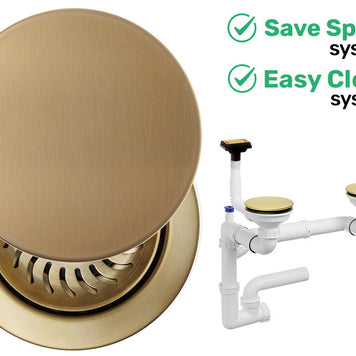 Sifon Save Space + Easy Clean pentru două cuve, cu mască — preaplin vertical (control manual)