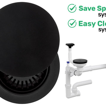 Sifon Save Space + Easy Clean pentru două cuve, cu mască — preaplin vertical (control manual)