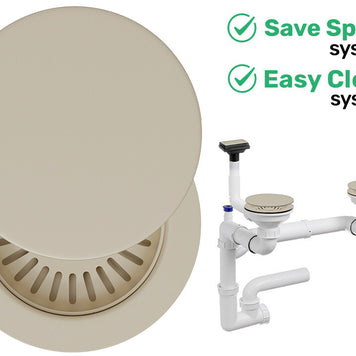 Sifon Save Space + Easy Clean pentru două cuve, cu mască — preaplin vertical (control manual)