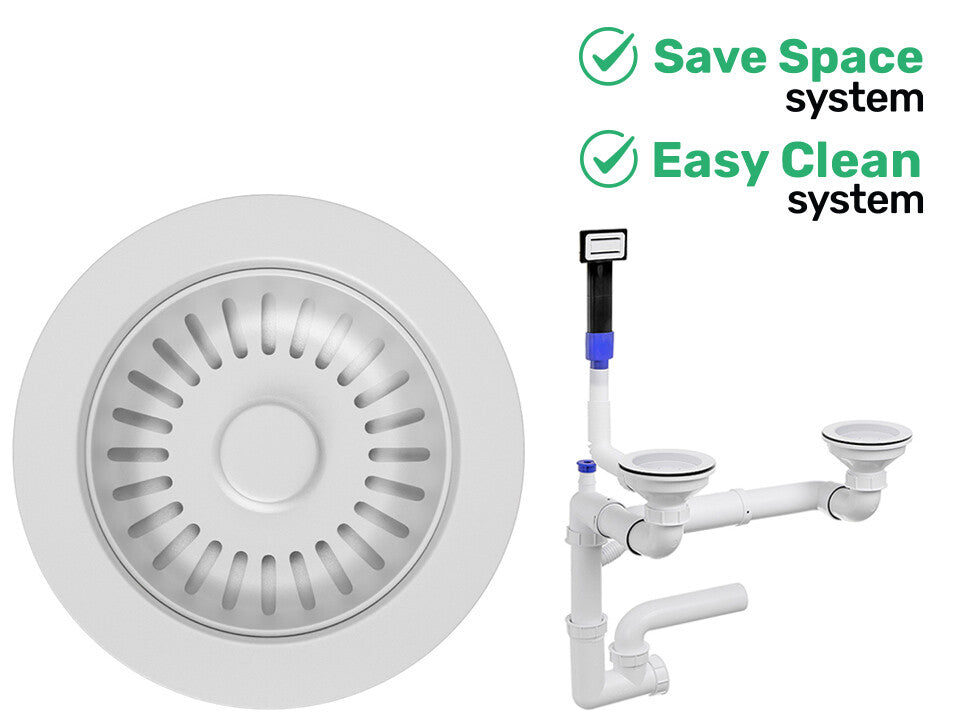 Sifon Save Space + Easy Clean cu preaplin dreptunghiular — control manual, pentru chiuvete 1.5–2 cuve